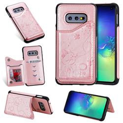 Luxury Bee and Cat Multifunction Magnetic Card Slots Stand Leather Back Cover for Samsung Galaxy S10e (5.8 inch) - Rose Gold