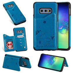 Luxury Bee and Cat Multifunction Magnetic Card Slots Stand Leather Back Cover for Samsung Galaxy S10e (5.8 inch) - Blue