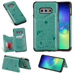Luxury Bee and Cat Multifunction Magnetic Card Slots Stand Leather Back Cover for Samsung Galaxy S10e (5.8 inch) - Green
