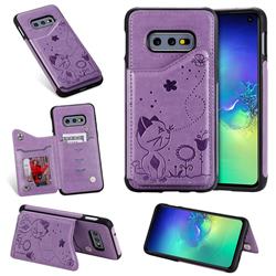 Luxury Bee and Cat Multifunction Magnetic Card Slots Stand Leather Back Cover for Samsung Galaxy S10e (5.8 inch) - Purple