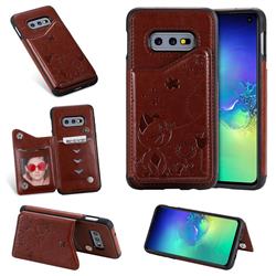 Luxury Bee and Cat Multifunction Magnetic Card Slots Stand Leather Back Cover for Samsung Galaxy S10e (5.8 inch) - Brown