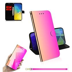 Shining Mirror Like Surface Leather Wallet Case for Samsung Galaxy S10e (5.8 inch) - Rainbow Gradient