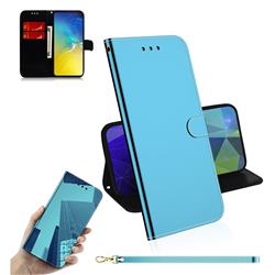Shining Mirror Like Surface Leather Wallet Case for Samsung Galaxy S10e (5.8 inch) - Blue