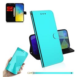 Shining Mirror Like Surface Leather Wallet Case for Samsung Galaxy S10e (5.8 inch) - Mint Green