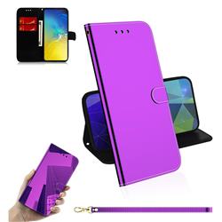 Shining Mirror Like Surface Leather Wallet Case for Samsung Galaxy S10e (5.8 inch) - Purple