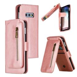Multifunction 9 Cards Leather Zipper Wallet Phone Case for Samsung Galaxy S10e (5.8 inch) - Rose Gold
