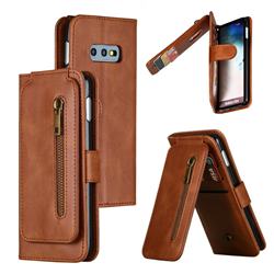 Multifunction 9 Cards Leather Zipper Wallet Phone Case for Samsung Galaxy S10e (5.8 inch) - Brown