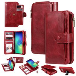 Retro Multifunction Zipper Magnetic Separable Leather Phone Case Cover for Samsung Galaxy S10e (5.8 inch) - Red