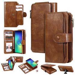 Retro Multifunction Zipper Magnetic Separable Leather Phone Case Cover for Samsung Galaxy S10e (5.8 inch) - Brown