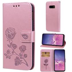 Embossing Rose Flower Leather Wallet Case for Samsung Galaxy S10e (5.8 inch) - Rose Gold