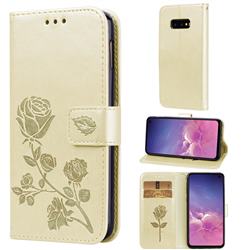Embossing Rose Flower Leather Wallet Case for Samsung Galaxy S10e (5.8 inch) - Golden
