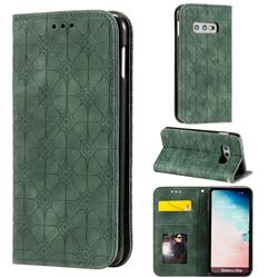 Intricate Embossing Four Leaf Clover Leather Wallet Case for Samsung Galaxy S10e (5.8 inch) - Blackish Green