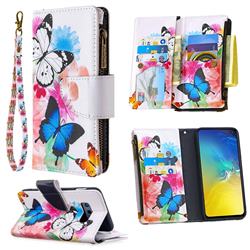 Vivid Flying Butterflies Binfen Color BF03 Retro Zipper Leather Wallet Phone Case for Samsung Galaxy S10e (5.8 inch)