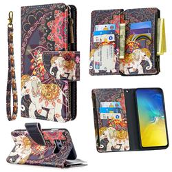 Totem Flower Elephant Binfen Color BF03 Retro Zipper Leather Wallet Phone Case for Samsung Galaxy S10e (5.8 inch)