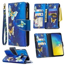 Golden Butterflies Binfen Color BF03 Retro Zipper Leather Wallet Phone Case for Samsung Galaxy S10e (5.8 inch)