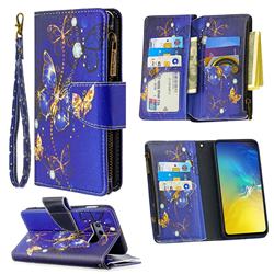 Purple Butterfly Binfen Color BF03 Retro Zipper Leather Wallet Phone Case for Samsung Galaxy S10e (5.8 inch)