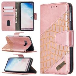 BinfenColor BF04 Color Block Stitching Crocodile Leather Case Cover for Samsung Galaxy S10e (5.8 inch) - Rose Gold