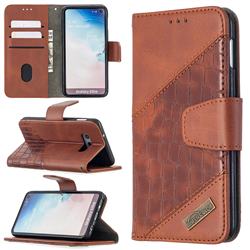 BinfenColor BF04 Color Block Stitching Crocodile Leather Case Cover for Samsung Galaxy S10e (5.8 inch) - Brown
