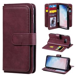Multi-function Ten Card Slots and Photo Frame PU Leather Wallet Phone Case Cover for Samsung Galaxy S10e (5.8 inch) - Claret