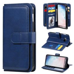Multi-function Ten Card Slots and Photo Frame PU Leather Wallet Phone Case Cover for Samsung Galaxy S10e (5.8 inch) - Dark Blue