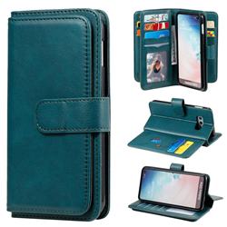 Multi-function Ten Card Slots and Photo Frame PU Leather Wallet Phone Case Cover for Samsung Galaxy S10e (5.8 inch) - Dark Green