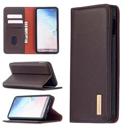 Binfen Color BF06 Luxury Classic Genuine Leather Detachable Magnet Holster Cover for Samsung Galaxy S10e (5.8 inch) - Dark Brown