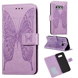 Intricate Embossing Vivid Butterfly Leather Wallet Case for Samsung Galaxy S10e (5.8 inch) - Purple