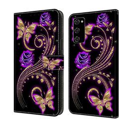 Purple Flower Butterfly Crystal PU Leather Protective Wallet Case Cover for Samsung Galaxy S10e (5.8 inch)