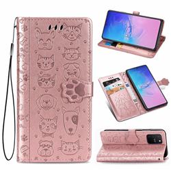 Embossing Dog Paw Kitten and Puppy Leather Wallet Case for Samsung Galaxy S10 Lite(6.7 inch) - Rose Gold