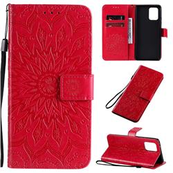 Embossing Sunflower Leather Wallet Case for Samsung Galaxy S10 Lite(6.7 inch) - Red