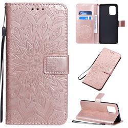 Embossing Sunflower Leather Wallet Case for Samsung Galaxy S10 Lite(6.7 inch) - Rose Gold