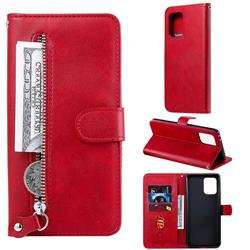 Retro Luxury Zipper Leather Phone Wallet Case for Samsung Galaxy S10 Lite(6.7 inch) - Red