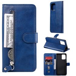 Retro Luxury Zipper Leather Phone Wallet Case for Samsung Galaxy S10 Lite(6.7 inch) - Blue