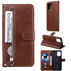 Retro Luxury Zipper Leather Phone Wallet Case for Samsung Galaxy S10 Lite(6.7 inch) - Brown