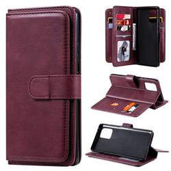 Multi-function Ten Card Slots and Photo Frame PU Leather Wallet Phone Case Cover for Samsung Galaxy S10 Lite(6.7 inch) - Claret