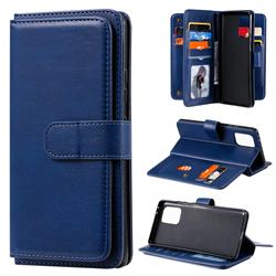 Multi-function Ten Card Slots and Photo Frame PU Leather Wallet Phone Case Cover for Samsung Galaxy S10 Lite(6.7 inch) - Dark Blue