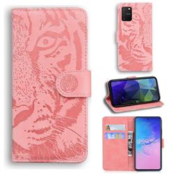 Intricate Embossing Tiger Face Leather Wallet Case for Samsung Galaxy S10 Lite(6.7 inch) - Pink