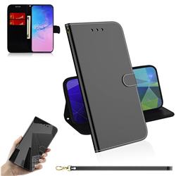 Shining Mirror Like Surface Leather Wallet Case for Samsung Galaxy S10 Lite(6.7 inch) - Black