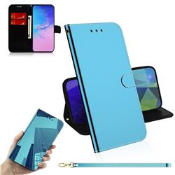 Shining Mirror Like Surface Leather Wallet Case for Samsung Galaxy S10 Lite(6.7 inch) - Blue