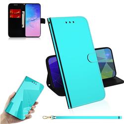 Shining Mirror Like Surface Leather Wallet Case for Samsung Galaxy S10 Lite(6.7 inch) - Mint Green