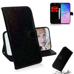 Laser Circle Shining Leather Wallet Phone Case for Samsung Galaxy S10 Lite(6.7 inch) - Black