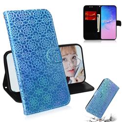 Laser Circle Shining Leather Wallet Phone Case for Samsung Galaxy S10 Lite(6.7 inch) - Blue