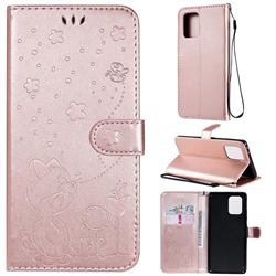 Embossing Bee and Cat Leather Wallet Case for Samsung Galaxy S10 Lite(6.7 inch) - Rose Gold