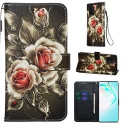 Black Rose Matte Leather Wallet Phone Case for Samsung Galaxy S10 Lite(6.7 inch)