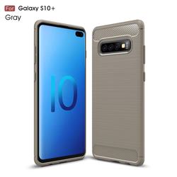Luxury Carbon Fiber Brushed Wire Drawing Silicone TPU Back Cover for Samsung Galaxy S10 Plus(6.4 inch) - Gray