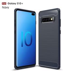 Luxury Carbon Fiber Brushed Wire Drawing Silicone TPU Back Cover for Samsung Galaxy S10 Plus(6.4 inch) - Navy