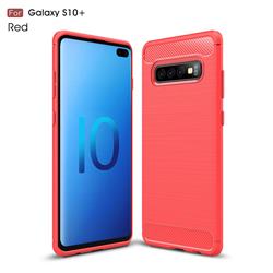 Luxury Carbon Fiber Brushed Wire Drawing Silicone TPU Back Cover for Samsung Galaxy S10 Plus(6.4 inch) - Red