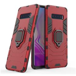 Black Panther Armor Metal Ring Grip Shockproof Dual Layer Rugged Hard Cover for Samsung Galaxy S10 Plus(6.4 inch) - Red