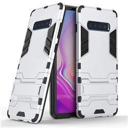 Armor Premium Tactical Grip Kickstand Shockproof Dual Layer Rugged Hard Cover for Samsung Galaxy S10 Plus(6.4 inch) - Silver