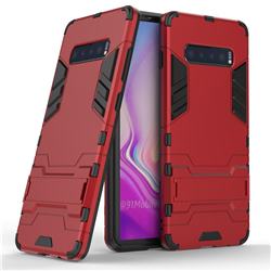 Armor Premium Tactical Grip Kickstand Shockproof Dual Layer Rugged Hard Cover for Samsung Galaxy S10 Plus(6.4 inch) - Wine Red